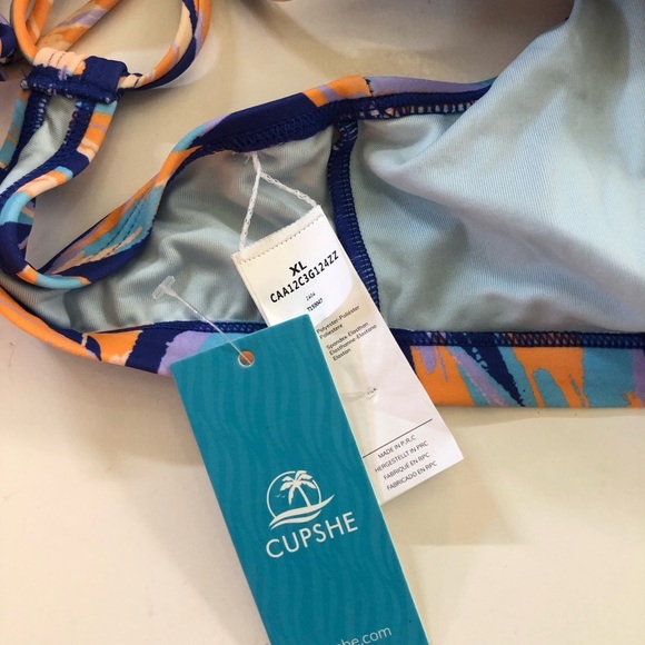 Cupshe Release Happiness Tropical Print Lace-Back Bikini Set Size XL - Picture 9 of 13